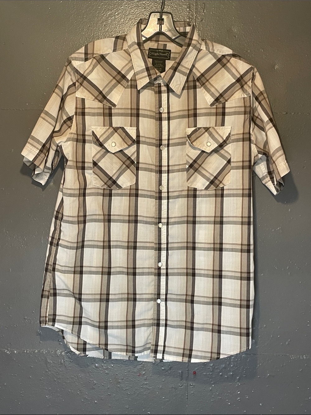 Men's Short-Sleeve Plaid Shirt - Cream & Brown, High Noon